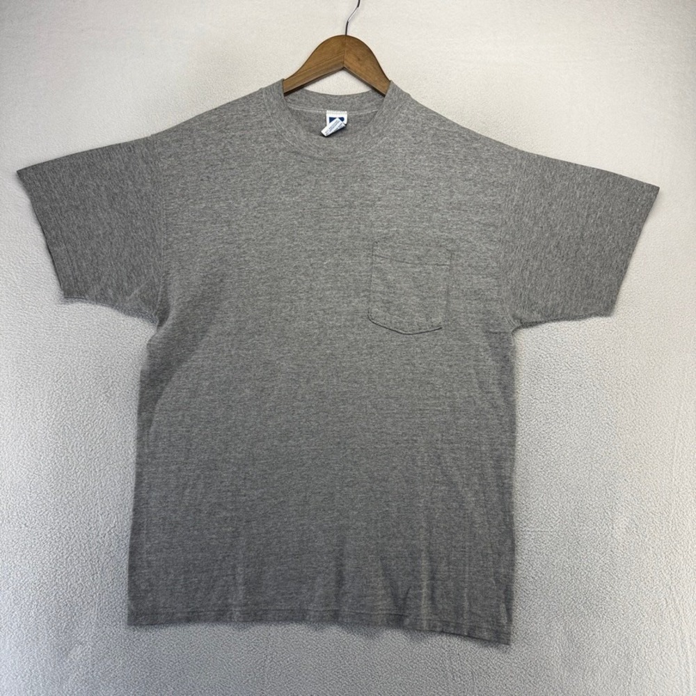 Vintage Russell Athletic Shirt Mens Large Gray Pocket Made in USA Blank 90s